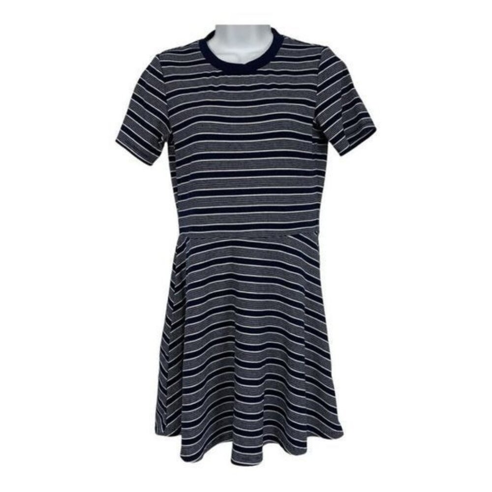 H&M Divided Womens Navy & White Striped Skater Dress Size 8 Short Sleeve Casual